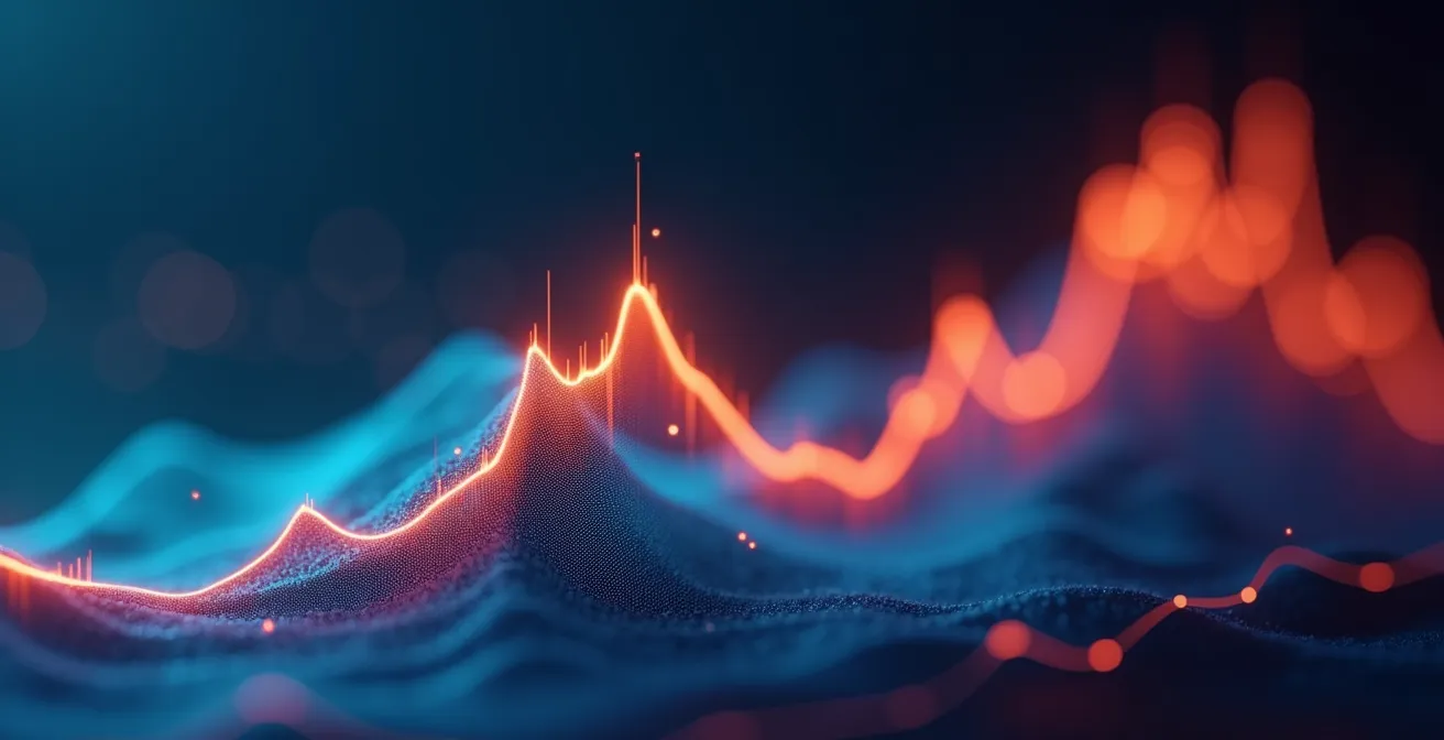 Illustration conceptuelle d'une courbe de charge énergétique avec pics et creux colorés