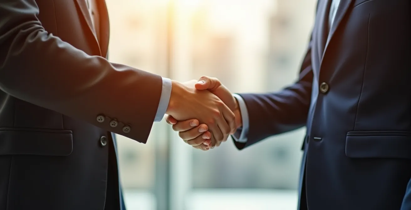 Poignée de main professionnelle entre deux personnes dans un bureau