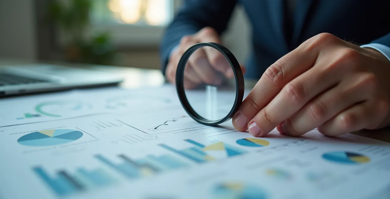 Mains analysant un contrat avec une loupe sur des détails importants