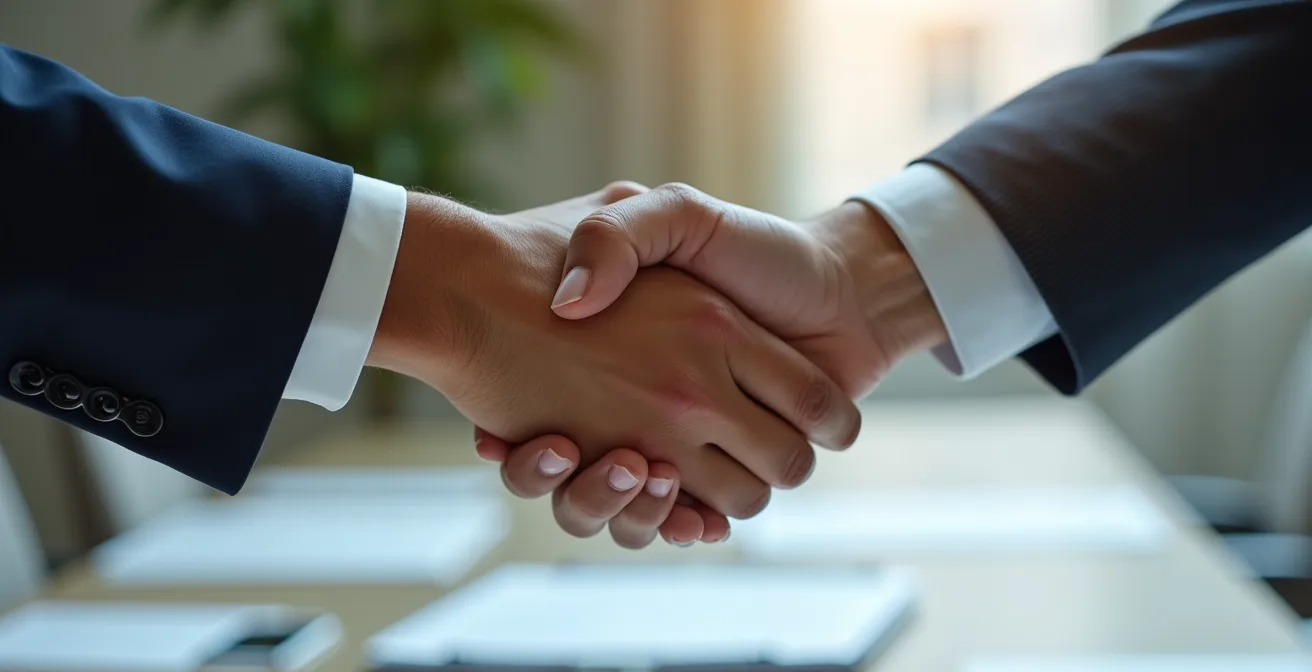 Poignée de main professionnelle lors de la finalisation d'un contrat